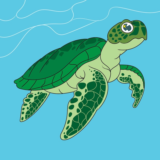 Las tortugas verdes nadan en el mar azul y limpio