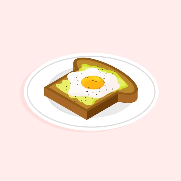 Tostada de aguacate con huevo frito en un plato Desayuno saludable sabroso Sándwich asado Vector isométrico