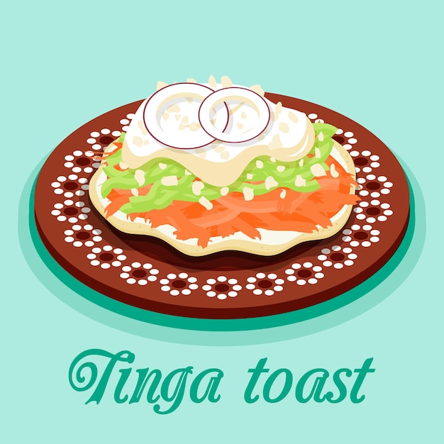 Vector tostada de tinga de comida mexicana