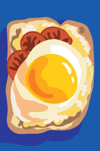 Vector tostadas de desayuno vectoriales con huevos revueltos e ilustraciones de huevos fritos de tomate