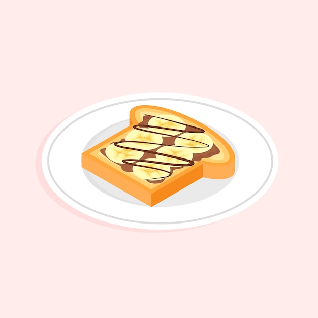 Vector tostadas de plátano con mantequilla de maní y chocolate para untar isometri sandwich dulce ilustración vectorial