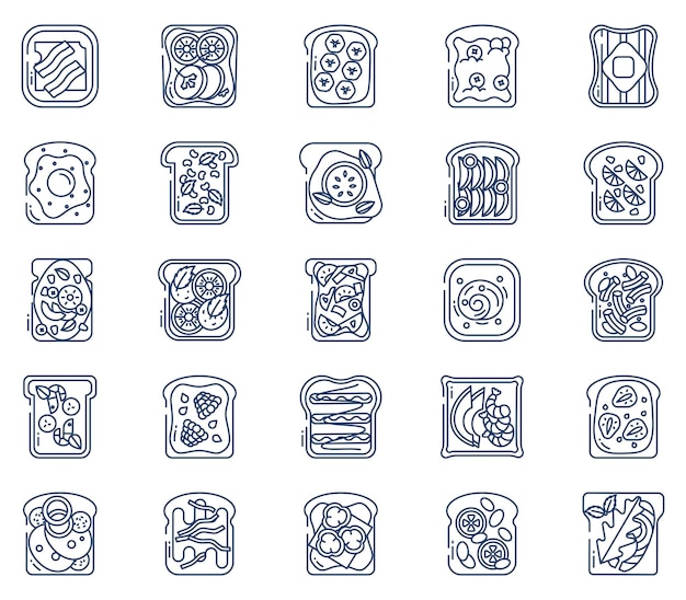 tostadas, tostadas, rebanadas de pan, conjunto de iconos de tostadas