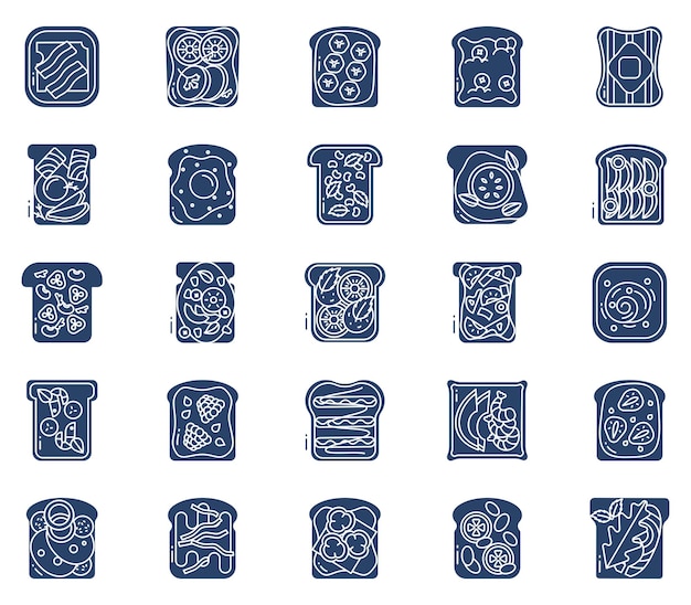 tostadas, tostadas, rebanadas de pan, conjunto de iconos de tostadas