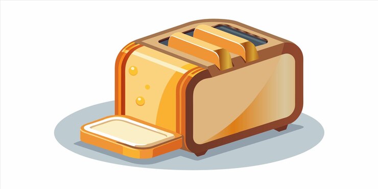 Vector una tostadora con un mango que dice " tostada " en ella