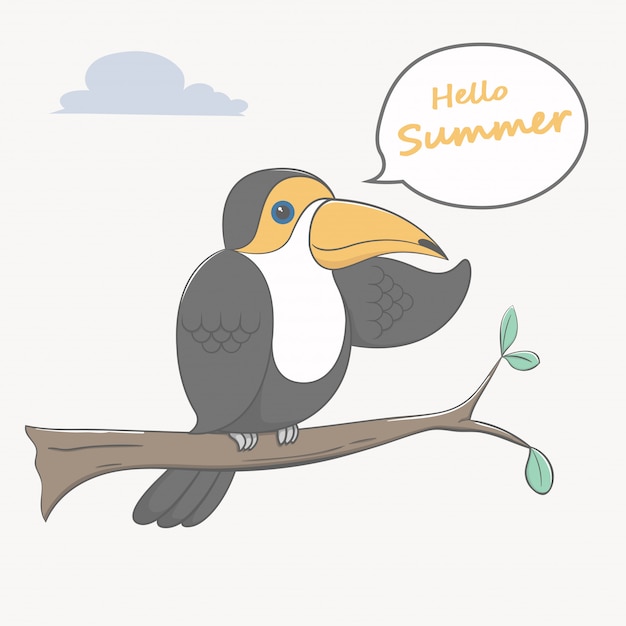 Vector toucan bird hola verano de dibujos animados