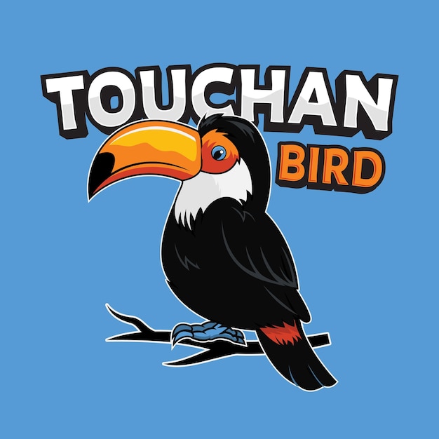 Touchan Bird parado en la rama del árbol Vector de ilustración para el diseño Camiseta Etiqueta engomada del logotipo, etc.