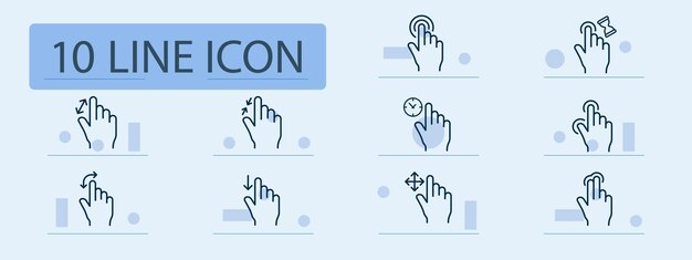 Vector touchpad establece el icono de línea interfaz de pantalla táctil gestos intuitivos tocando deslizando pellizcando fondo de color pastel icono de línea vectorial para negocios y publicidad