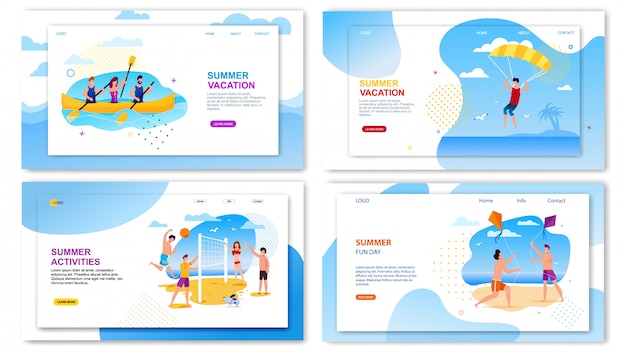 Vector tour agencia landing page set oferta divertido horario de verano