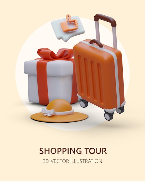 Vector tour de compras popular entre los usuarios bienes para usted y regalos para los familiares compras agradables e impresiones positivas ilustración vectorial vertical con espacio para el texto debajo