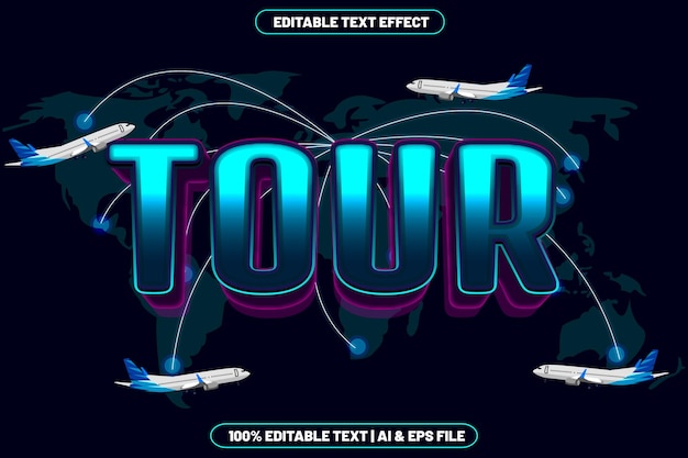 Tour efecto de texto editable estilo moderno