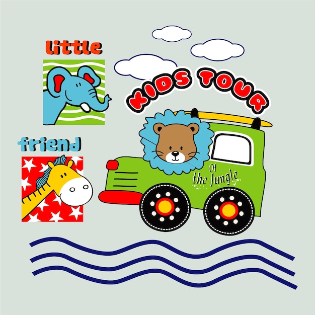 tour de niños en la ilustración de vector de dibujos animados de diseño de área de safari