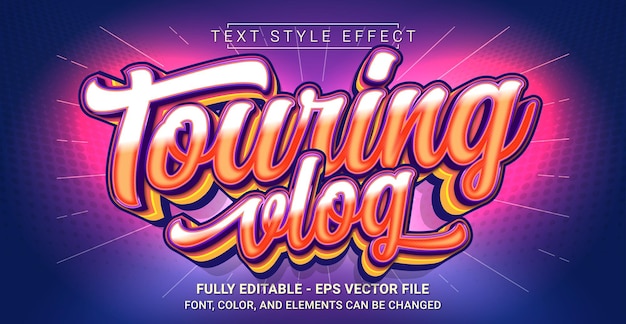 Touring Vlog Efecto de estilo de texto plantilla de texto gráfico editable