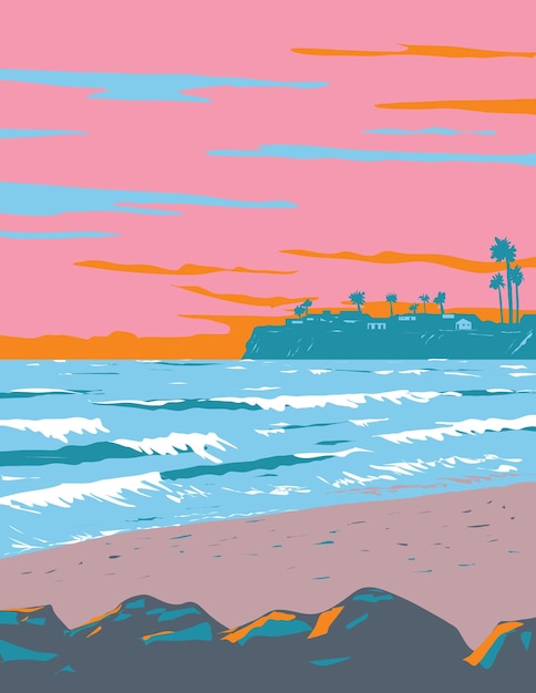 Vector tourmaline surfing park en pacific beach san diego california wpa poster art
