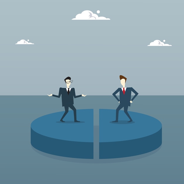 Tow Business Men en Pie Diagram obteniendo la misma cantidad de acciones