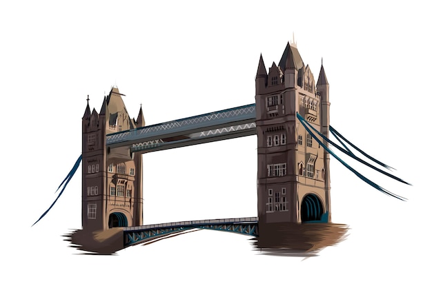 Vector tower bridge en londres color dibujo realista ilustración vectorial de pinturas