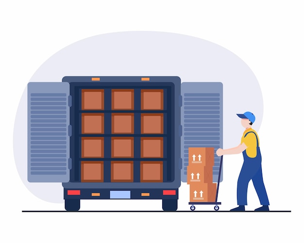 Trabajador de almacén cargando cajas en camión cargue cajas de carga en camiones