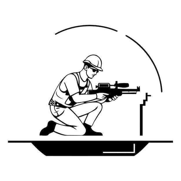 Vector trabajador con una ametralladora en un sitio de construcción ilustración vectorial