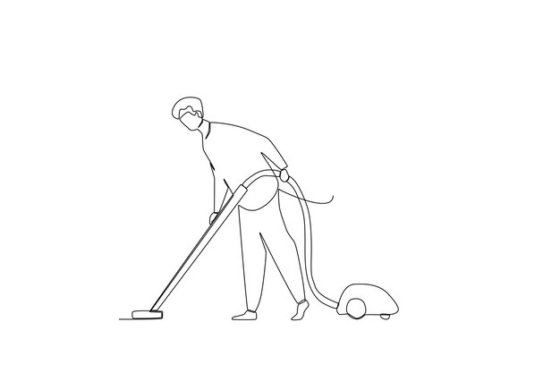 Un trabajador aspirando el arte lineal del piso.