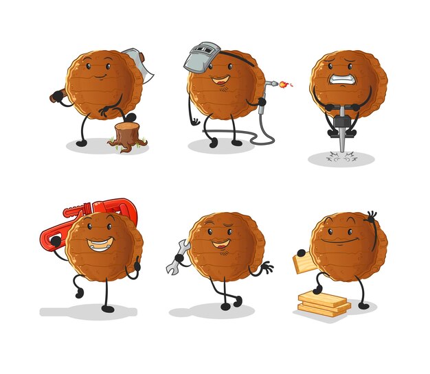 El trabajador de la carne de hamburguesa establece el carácter. vector de mascota de dibujos animados