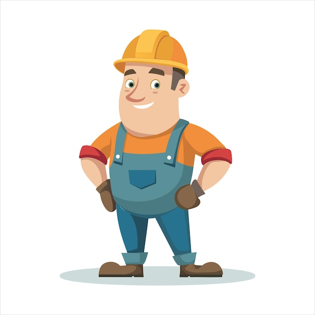 Vector trabajador de la construcción de dibujos animados con un constructor de sonrisa