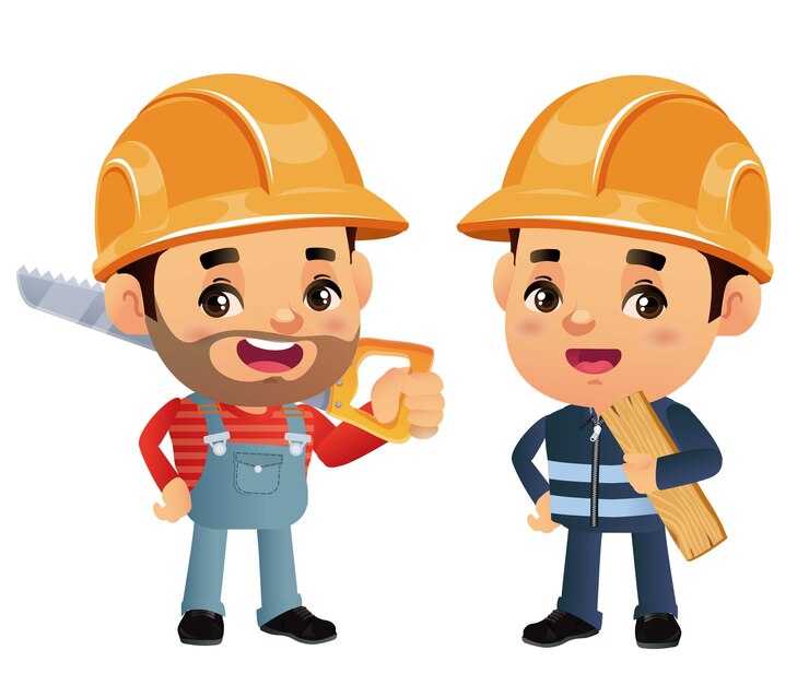 Vector trabajador de la construcción con diferentes poses.