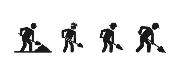 Trabajador de la construcción excavando el paquete de silueta