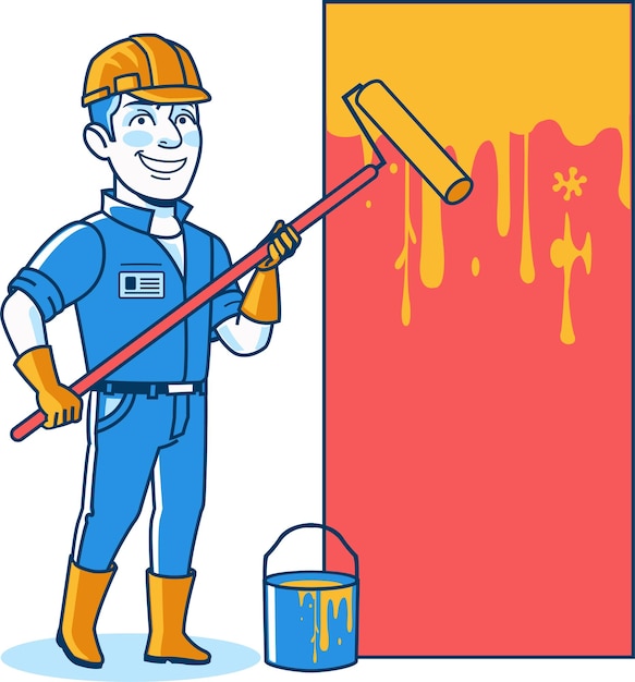 Vector trabajador de la construcción ingeniero de la construcción de viviendas caricatura