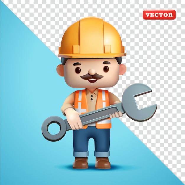 Trabajador de la construcción con llave inglesa vector 3D adecuado para la construcción de negocios y el diseño de elementos