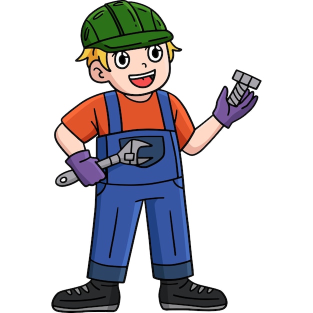 Trabajador de la construcción llave de perno clip de dibujos animados