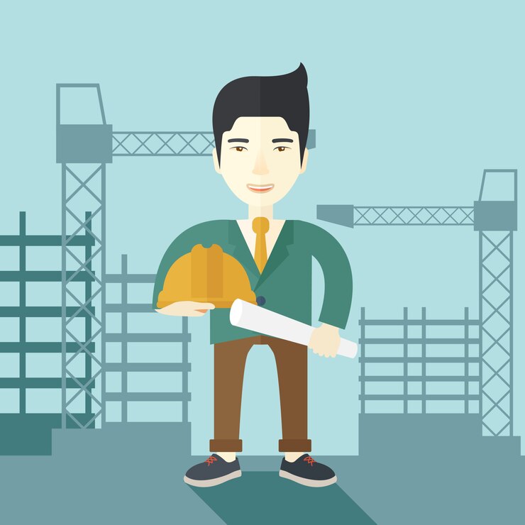 Vector trabajador de la construcción con el plan.