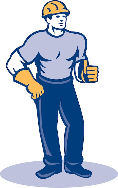 trabajador de la construcción, pulgares arriba, retro