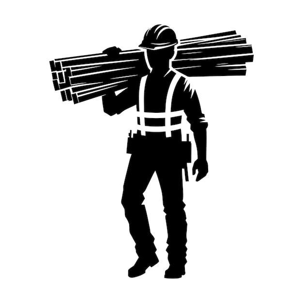 Trabajador de la construcción que lleva tablas de madera Ilustración vectorial de silueta