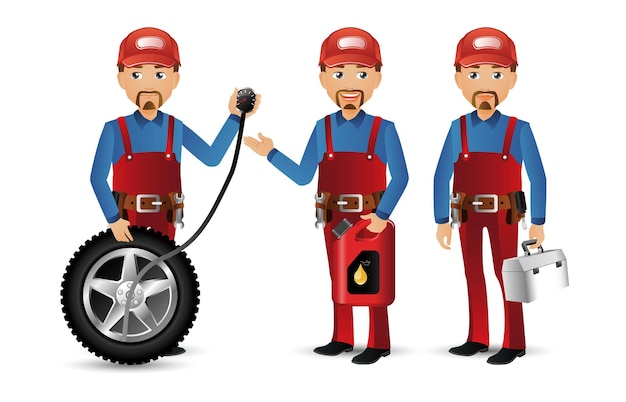 Trabajador con diferentes poses.