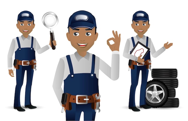 Trabajador con diferentes poses.