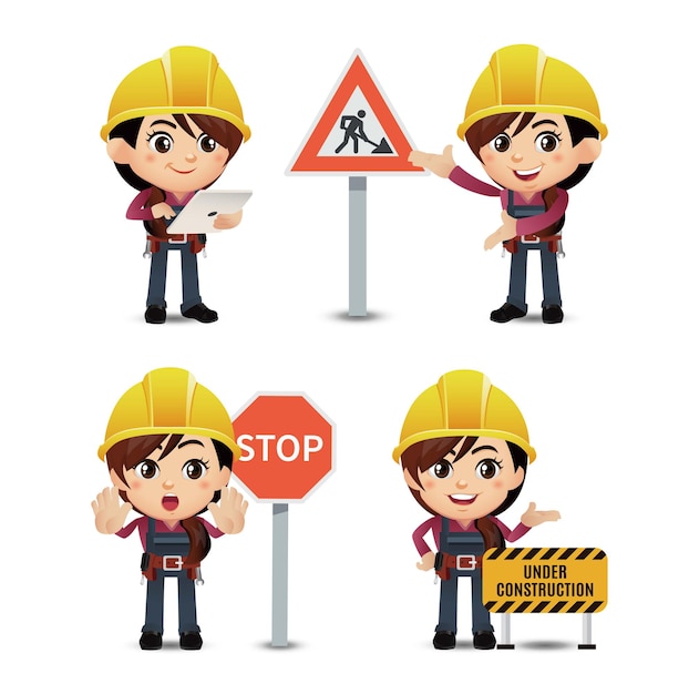 Trabajador con diferentes poses