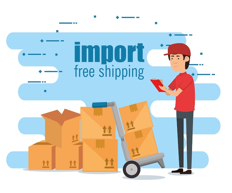 Vector trabajador de entrega con cajas de carro