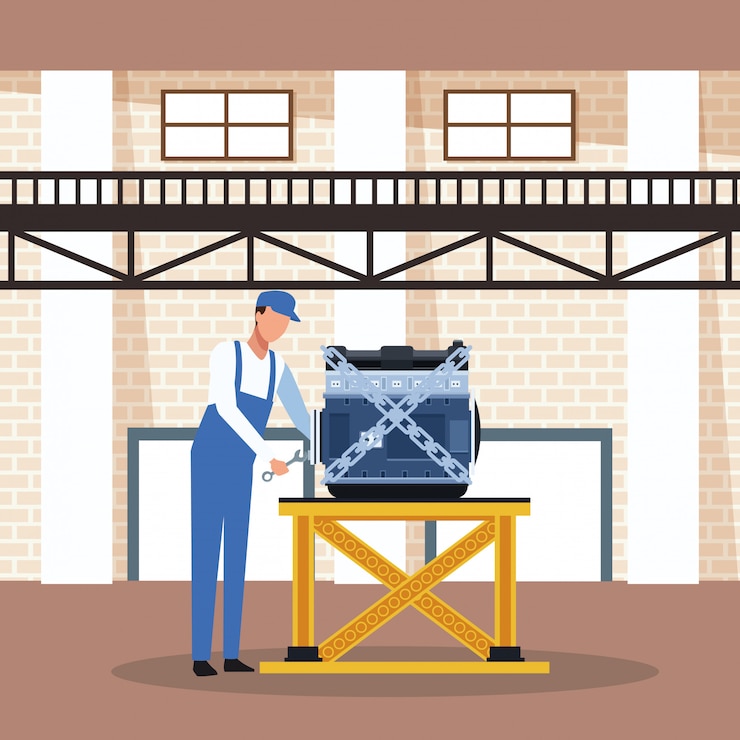 Vector trabajador en fabrica de vehiculos