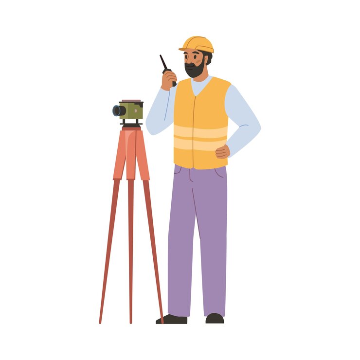 Vector trabajador geodésico con walkie-talkie