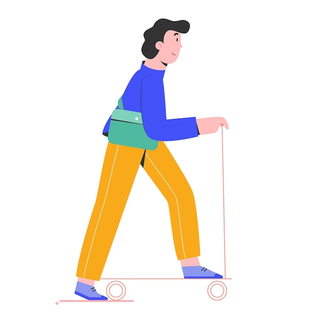 Trabajador de hombre de regreso al trabajo con su ilustración de scooter