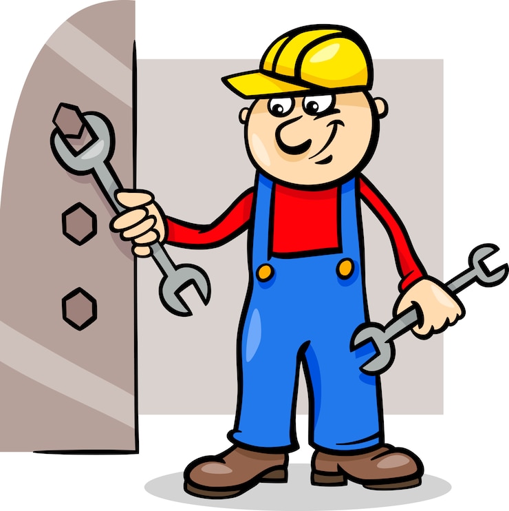 Vector trabajador con la ilustración de dibujos animados llave