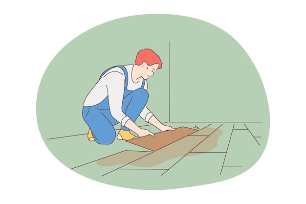 Trabajador manual, profesiones para el hombre, concepto de trabajo. Dibujos animados de trabajador profesional joven sonriente