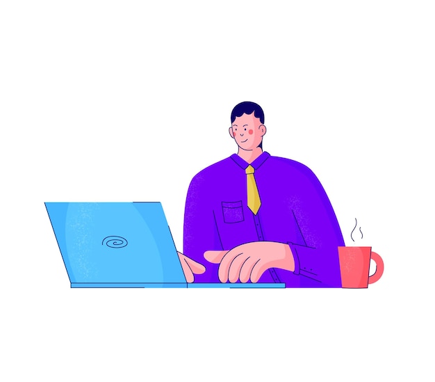 Trabajador de oficina, empresario o autónomo. Hombre que trabaja en la computadora portátil. Aprendiendo cursos en línea, estudiando