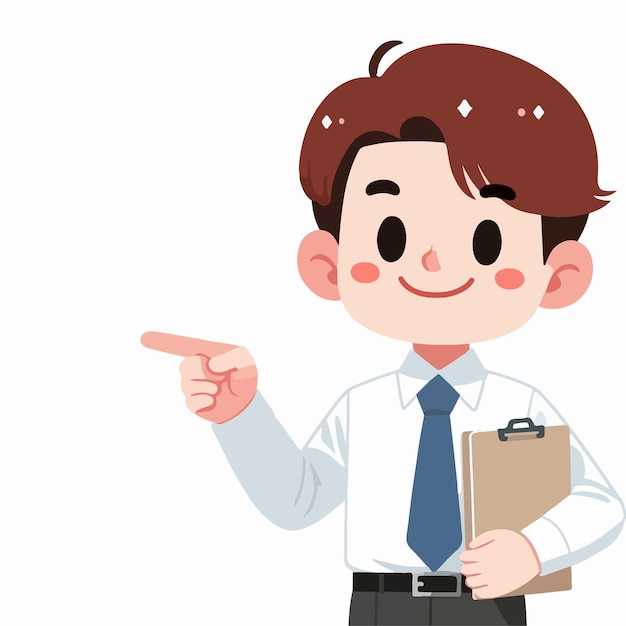 Un trabajador de oficina masculino está señalando en un estilo de diseño plano