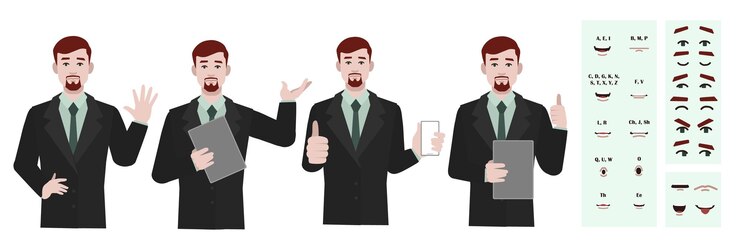 Vector trabajador de oficina de negocios hombre constructor adecuado para animación
