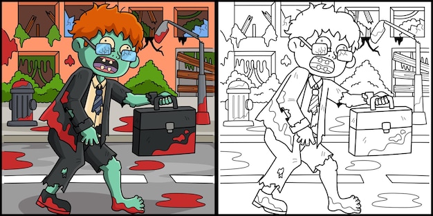 Trabajador de oficina zombi coloreando Ilustración en color