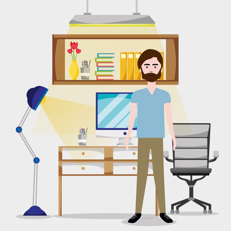 Vector trabajador en la oficina