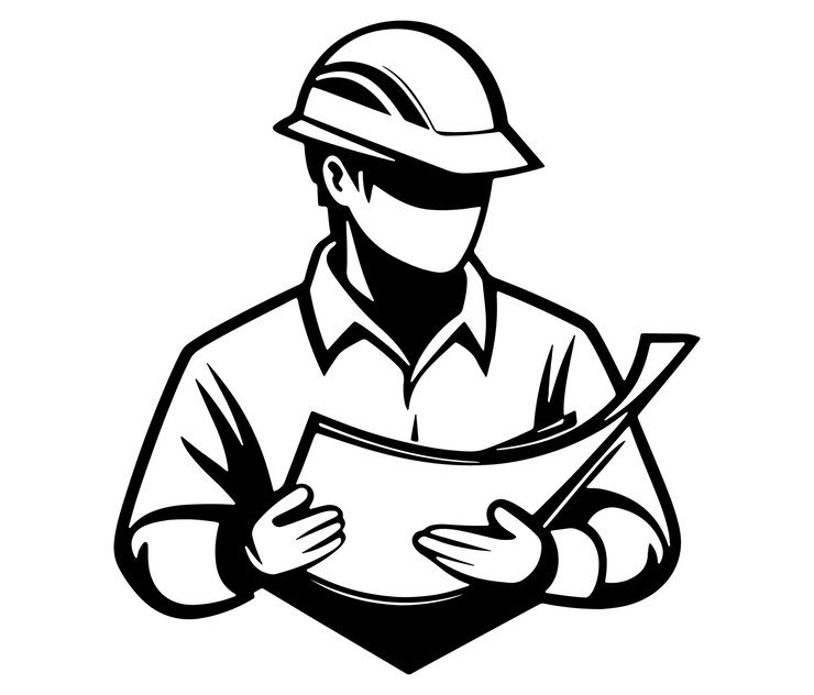 Vector trabajador con portapapeles ingeniero de construcción ícono de ingeniero vector de ingeniero de esquema