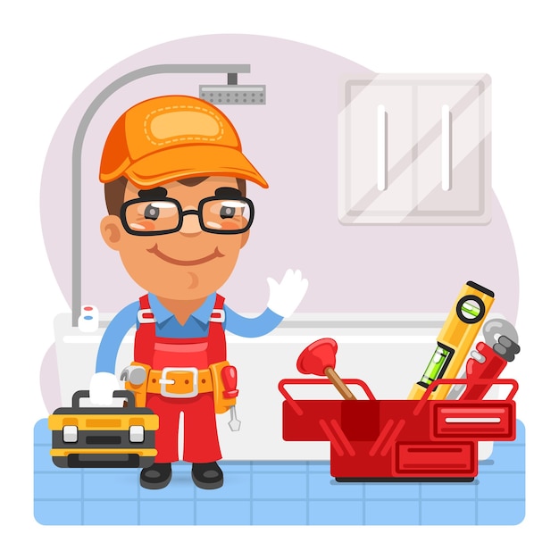 Vector trabajador de renovación de baño