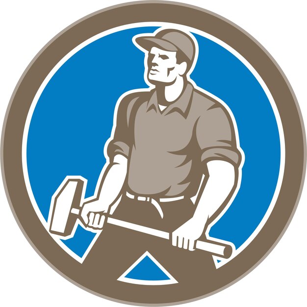 Trabajador sindical con Sledgehammer Círculo Retro
