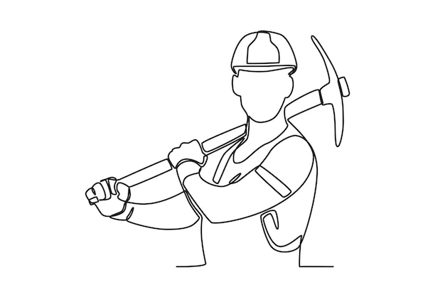 Un trabajador sosteniendo una azada Dibujo en línea del Día del Trabajo